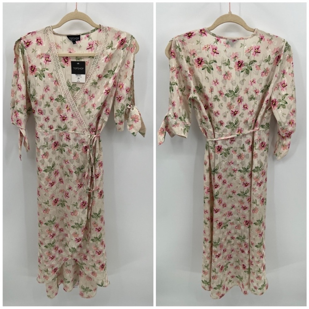 Topshop Cream V-Neck Flutter Sleeve Sundress